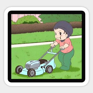 baby mowing lawn Sticker